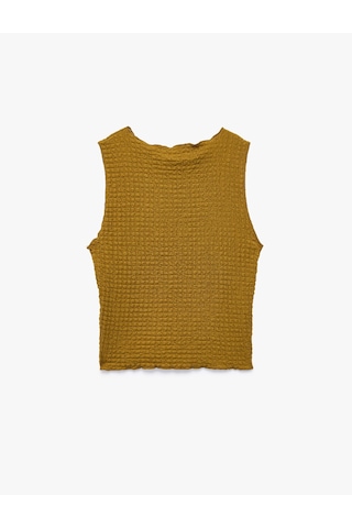 Koton Bürümcük Kumaş Dokulu Slim Fit Bisiklet Yaka Kolsuz Bluz Yeşil 6sak10346ek