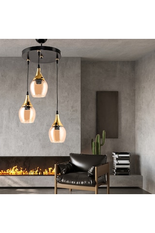 Dede Üçlü Embudo Tepsili Avize Gold Huni Bal Cam Bal - Siyah