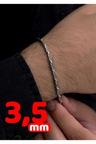 Erkeke Gümüş Bileklik - 3.5mm Yuvarlak Kral Model Işıklı Kutuda