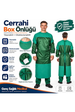 Unisex Ameliyathane Cerrahi Doktor Hemşire Box Önlüğü Yıkanabilir Çok Kullanımlık 1 Adet 474 Yeşil