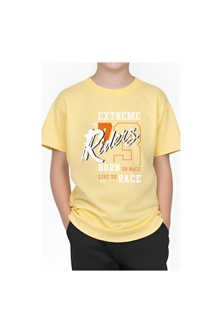 Panios Kids Extreme Riders Baskılı Erkek Çocuk Yuvarlak Yaka Kısa Kollu T-shirt Sarı