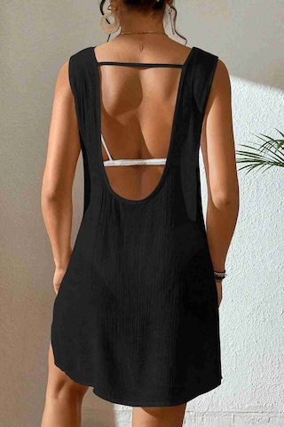 Angelsin Sırt Dekolteli Yırtmaçlı Pareo Plaj Elbisesi Siyah 001