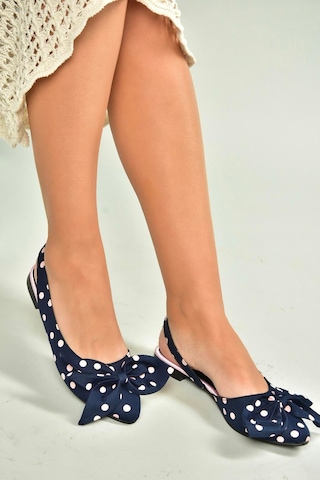 Fox Shoes H726809004 Lacivert Puantiye/pudra Kumaş Kadın Babet Lacivert Puantiye/pudra-kumaş