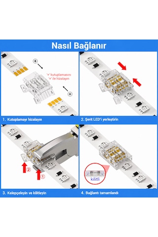 12mm Rgb Cob+smd Şerit Led Bağlantı Konnektörü 5 Pin Ip20 - 5 Adet