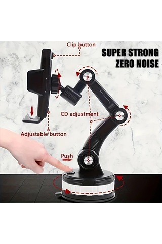 Primepickings Black 360 Derece Dönebilen Ağır Hizmet Abs Araç Tutucu Anti Şok Jel Pedlı Güvenli