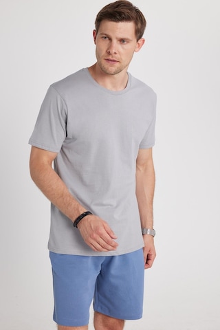 Tudors Unisex Slim Fit Dar Kesim %100 Pamuk Yumuşak Dokulu Gri Bisiklet Yaka Tişört-34826 Gri