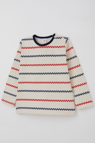 Breeze Erkek Bebek Uzun Kollu Tişört Patlı Minimal Marin Çizgili 9 Ay-3 Yaş, Krem Krem