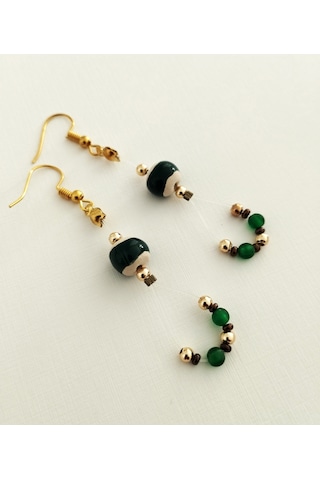 K207 Zarif Sallantılı Küpe Yeşil&altın Sarısı Altın - Yeşil