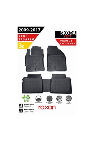 Skoda Yeti 2009-2017 3d Havuzlu Paspas Tam Uyumlu Su Geçirmez, Kaymaz