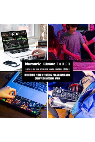 Numark Dj2go2 Touch Yolculuk İçin Mini Dj Kontrol Cihazı 2 Panelli Usb Dj Konsolu, Ses Arayüzü Ve Kapasiteli Jogwheels, 4 Pad Modu Yazılım Dahil