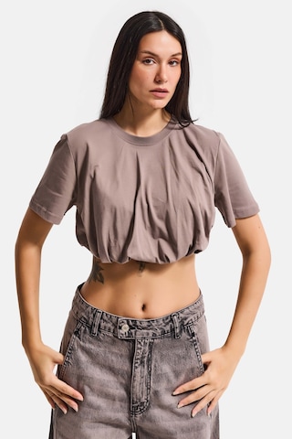 Itsbasic Kadın Açık Antrasit S6-16 Crop Balon Fit T-shirt