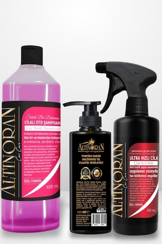 Altınoran Komple Araç Güzellik Seti Cilalı Şampuan 1l + Ultra Hızlı Cila 500ml + Torpido Parlatıcı 200ml