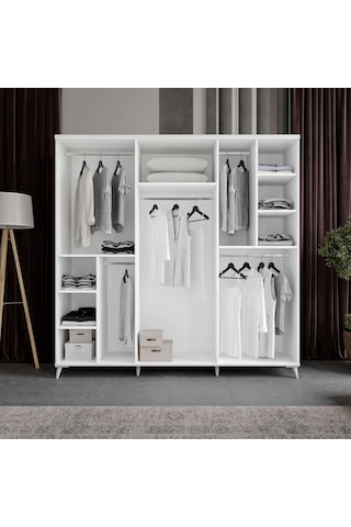 Guneystore Safir 6 Kapaklı Komple Mdf Beyaz Gardırop