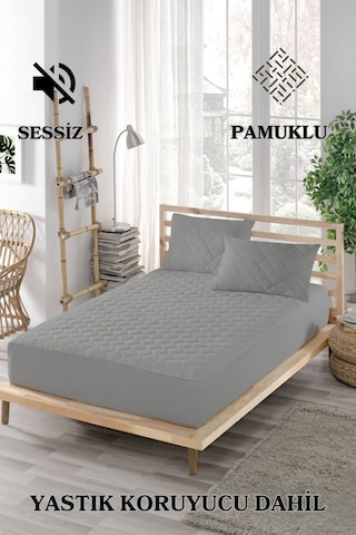 Mona Verde Alez Takımı %100 Pamuklu Sessiz 3 Parça Kapitoneli Yastık Alezli MNVAPFK00 Gri