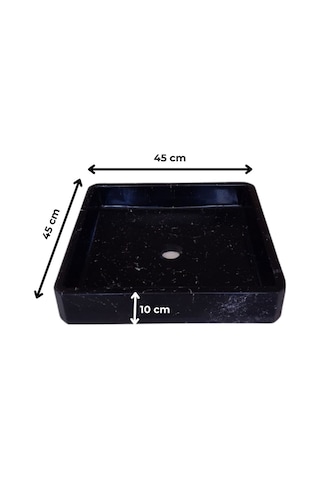 Mermer Desenli Tezgah Üstü Kare Model Taş Lavabo 45 X 45 Cm Siyah