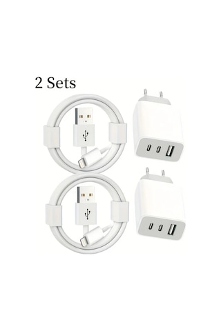 Xuweiwei Usb Ve Usb C Portlu Duvar Sarj Cihazi Şarj Başlığı 2 Adet 1m Veri Kablosu 2 Adet İphone Uyumlu 14 13 12 X Airpods Pro Uygun Altın