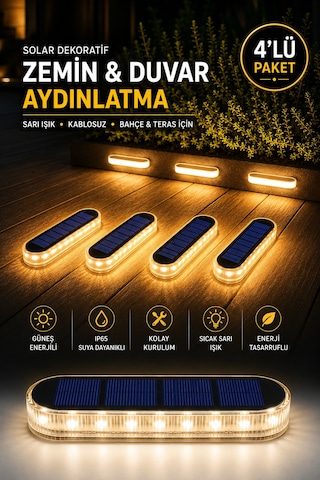 4 Adet Solar Güneş Enerjili Premium Kalite, 30 Led'li Dekoratif Zemin, Bahçe Ve Peyzaj Aydınlatma Ip68 Su Geçirmez, Sarı Işık