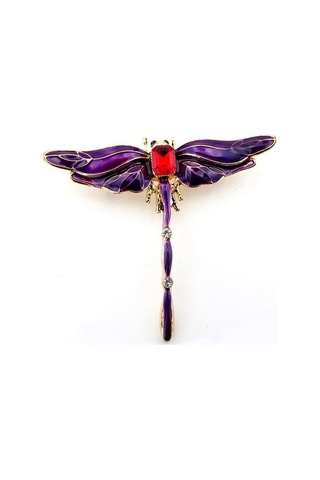 Solfera Kırmızı Taşlı Mor Yusufçuk Zirkon Taşlı Metal Broş Rozet Rz120