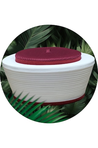 Fabrikam06 Bordo Sarık İmam Sarığı Cami Sarığı Namaz Sarığı S102 57 Cm Bordo - Beyaz