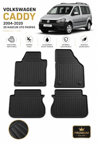 Volkswagen Caddy 2004-2020 Uyumlu 2d Kauçuk Oto Paspas Araca Özel Kaymaz Premium
