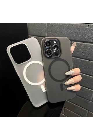 Fochsia Lüks Mat Manyetik Şeffaf iPhone Uyumlu 14 Pro Max Kılıf Sert Pc Kasa Kablosuz Şarj