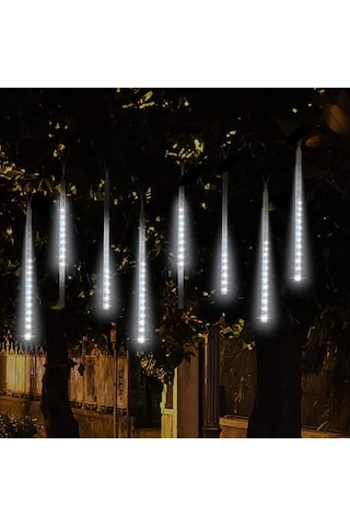 Meteor Kayan Yağmur Işığı Led Dış Mekan 8 Tüp Beyaz 50 Cm