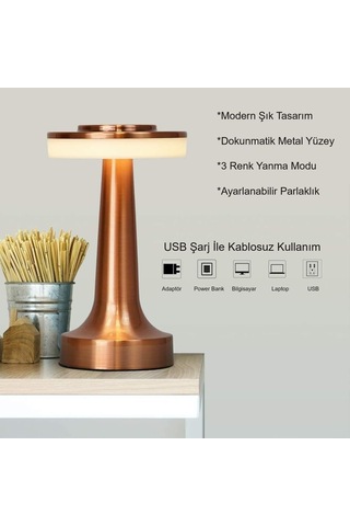 Hymark Retro Şarjlı Dekoratif Dokunmatik Metal Masa Lambası 3 Renk Mod Dim Edilebilir Diğer