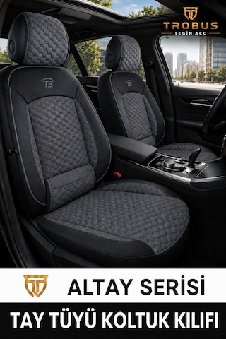Renault Laguna 2001-2015 Uyumlu Altay Bel Destekli Tay Tüyü Oto Koltuk Kılıfı Füme