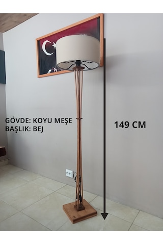 Lambader Ahşap Köşe Lamba Koyu Meşe Bej Başlık