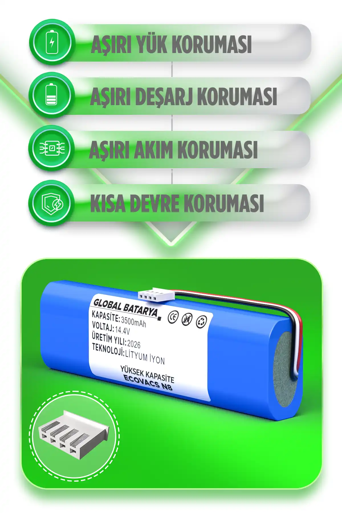 Ecovacs Deebot N8 Uyumlu Robot Süpürge Batarya 14.4v 3500mah Li-ion Pil Yüksek Kapasite