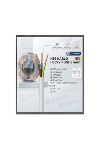 Hes Kablo 3x2.5 Ttr Yüzde 100 Tam Bakır Yüzde 100 Tseli 1 Metre - 896098777