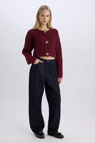 Defacto Relax Fit Bisiklet Yaka Düğmeli Örgü Desenli Triko Hırka E1962AX24WNBR43 Bordo
