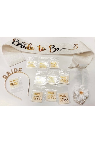 Altın Renk Bride Partisi Taç Kuşak Dövme Bileklik Seti Full 13 Parça