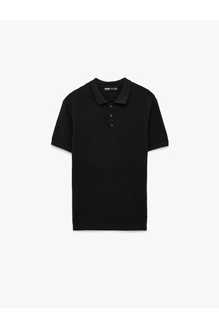 Koton Regular Fit Dokulu Pamuklu Düğmeli Polo Yaka Kısa Kollu Triko Tişört Siyah 6sam70015ht