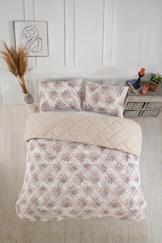 Tr Kapitoneli Tek Kişilik Desenli Pike - Yatak Örtüsü Takımı 160x230 Cm - 1 Adet Yastık Kılıflı Turuncu Genel