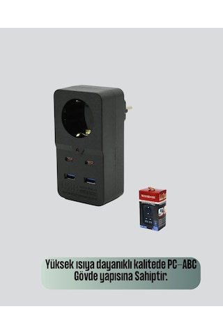 Isıya Dayanıklı Pc Gövdeli Akım Korumalı Priz 4 Usb Yeni Nesil 0 - 2 M
