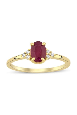 Yakut Oval Tektaş Pırlanta Yüzük