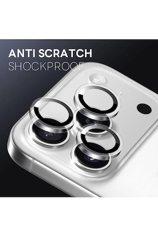 Apple Uyumlu iPhone 17 Pro Ve 17 Pro Max Metal Çerçeveli Temperli Kamera Lens Koruyucu Gümüş