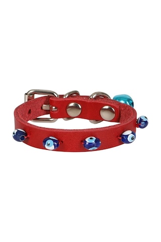 Cattie Boncuklu Deri Kedi Boyun Tasması Xsmall 1 x 14-18 CM Kırmızı