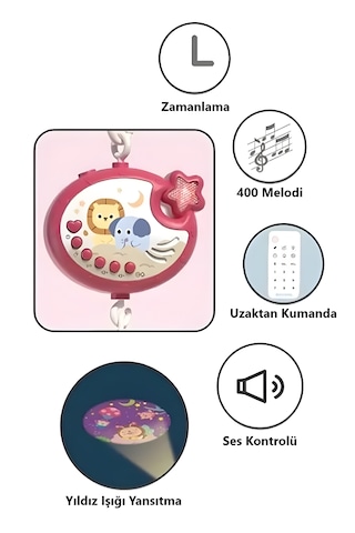Bebek Dönencesi Müzikli ve Işıklı Çıngıraklı Projektör Pembe