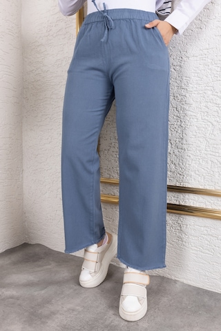 Beli Lastikli Keten Pantolon - Mavi / A0104 Mavi