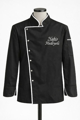 Chef Ceketi Profesyonel Aşçı Üniforması, Aşçı Gömleği Aşçı Forması Nakış Hediyeli Siyah