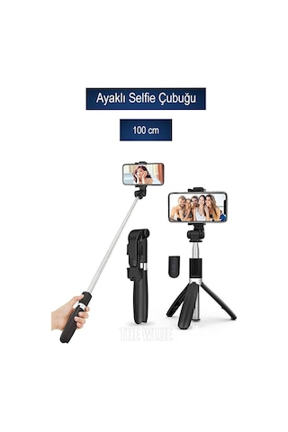 Ultra Thin 3in1 Bluetooth Kumandalı Ayaklı Selfie Çubuğu 100 Cm K
