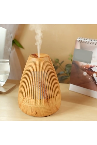 Techbloom Light Wood Grain Ahşap Desenli Aroma Difüzörü Soğuk Sis Nemlendirici Esansiyel Yağlar Uyumlu Sessiz Taşınabilir 7 Renk Led Işık Usb Güçlü Ev Yatak Odası Ofis Masaüstü Ahşap