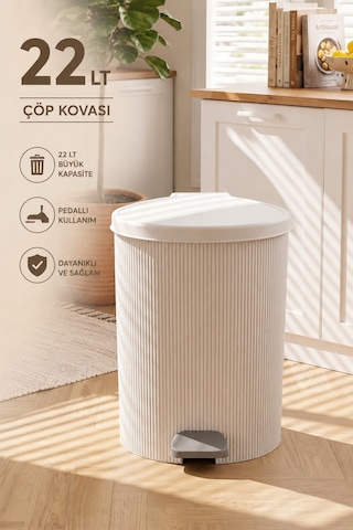 Porsima 0707-1 Still Beyaz 22 Litre Pedallı İç Kovalı Yuvarlak Mutfak & Banyo Çöp Kovası Yok