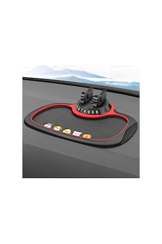 Ranyeek Araba İçin 360 Döner Telefon Tutucu Ve Gizli Park Numaralı Pvc Anti Kayma Dashboard Mat Kırmızı Kırmızı