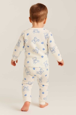 Aden Kids Raporlu Kumaş Desenli Çocuk Pijama Takımı Buz Mavi