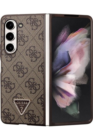 Galaxy Z Fold 5 Uyumlu Kılıf Guess Lisanslı Pu Deri Taşlı Üçgen Logo 4g Desenli Strass Siyah