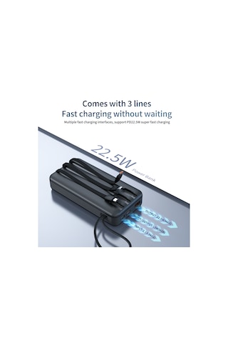 50.000 Mah Taşınabilir Şarj Aleti 22.5w Pd Hızlı Şarj Lcd Şarj Göstergeli 6 Port Powerbank Siyah