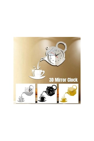 Konesam 40x40 Cm Akrilik Teapot Saat Sticker - Altın Renk, Pil İle Çalışır Pil Dahil Değil